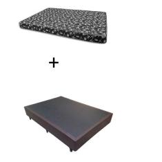 Imagem de Cama Box Casal 138 Bello Box - Tecido Sintético Marrom com Colchão New York Preto D28 - 100% Espuma - 54x138x188