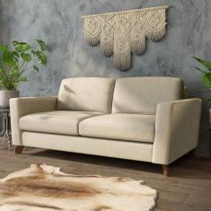 Imagem de Sofá Sala de Estar Living 3 Lugares 220cm Presley Pés Madeira Veludo Bege G52 - Gran Belo