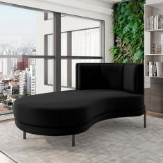 Imagem de Sofá Chaise Lado Esquerdo Downey Sala de Estar Veludo Preto G15 - Gran Belo