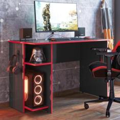 Imagem de Mesa Gamer com Suporte de Fone Zalie Preto Vermelho