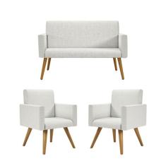 Imagem de Kit Sofá Namoradeira + 2 Poltronas Bege