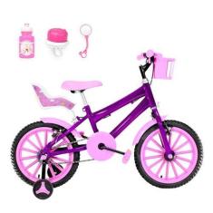 Imagem de Bicicleta Infantil Feminina Aro 16 Nylon + Kit Passeio E Cadeirinha -