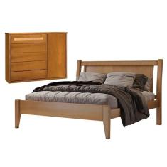 Imagem de Conjunto Quarto de Casal Cama em Madeira Maciça e Cômoda 5 Gavetas com Sapateira Rattam Unique Amêndoa Mel