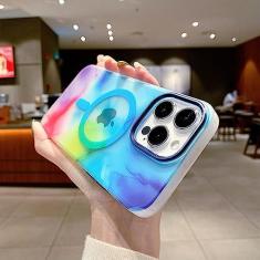 Imagem de Capa magnética de carregamento sem fio com pintura em aquarela, capa macia de silicone arco-íris para iphone 13 14 pro max, verde, para iphone 14 pro