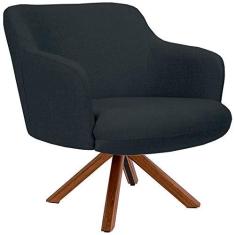 Imagem de Poltrona Decorativa Base Giratória de Madeira Jade D02 Linho Chumbo C-465 - Lyam Decor