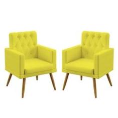 Imagem de Kit 2 Poltronas Decorativas Vega Com Rodapé E Botões Capitonê Suede  Aradecor