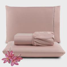 Imagem de Jogo de Lençol Micropercal 400 Fios Padrão 3 Peças Barato - Salmão