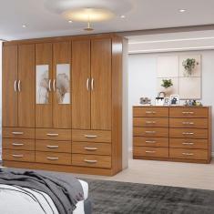 Imagem de Guarda-Roupa Casal Ava 6 Portas 9 Gavetas e Espelho com Cômoda 10 Gavetas Cinamomo - Panorama Móveis