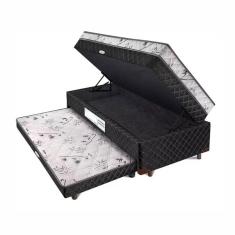 Imagem de Cama Box Baú Solteiro Conjugado de Molas com Cama Auxiliar Bicama 3 em 1 - Matelassê Preto