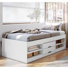 Imagem de Cama Solteiro Kiara 4 Nichos e 2 Gavetas - Branco