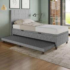 Imagem de Base Cama Baú Solteiro com Cama Auxiliar c/colchão conjugado Veludo SkyBox