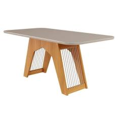 Imagem de Mesa Para Cozinha Carol + Tampo Madeirado Vidro 180x90cm Nature-off White - Cimol