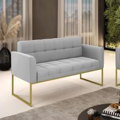 Imagem de Sofá Namoradeira Elisa Suede Cinza Base Metálica Industrial Dourada - D'rossi
