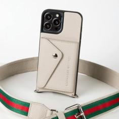 Imagem de Alexander Michael Valentina Capa transversal para celular e carteira com alça reversível - para visual de 2 estilos em couro premium - de carteira tripla - cinza compatível com iPhone