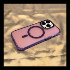Imagem de Capa de carregamento sem fio magnética transparente fosca de cor fluorescente luxuosa para iPhone 13 14 Pro Max Armor Cover, roxa, para iPhone 14 ProMax