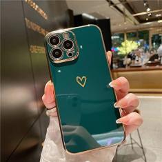 Imagem de Estojo macio à prova de choque para celular Plating Love Heart para iPhone 14 13 12 11 Pro Max X XR XS 7 8 Plus SE 3 Lens Camera Protective Cover, DRAK GREEN, For iPhone 11ProMax
