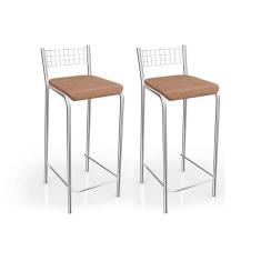 Imagem de Banqueta De Cozinha Gênova 1b705cr 2 Un Cromado/linho Capuccino - Kappesberg