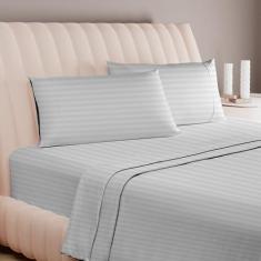 Imagem de Carressa Linen Conjunto de lençóis Queen listrados de algodão egípcio de luxo – Conjunto de 4 peças de grampos extralongos de 600 fios, lençóis damasco Queen prateados, macios e refrescantes de cetim