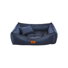 Imagem de Cama Para Cachorro Retangular Em Linho Azul Marinho Grande (g) 50 X 65 Cm