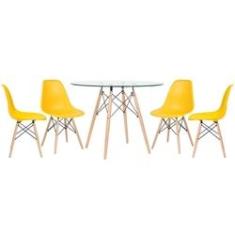 Imagem de KIT - Mesa de vidro Eames 100 cm + 4 cadeiras Eiffel DSW 