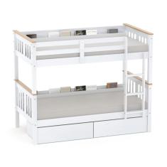 Imagem de Beliche Solteiro Import Com 02 Gavetas E Porta Livros Madeira Maciça Branco/mel Megamobilia