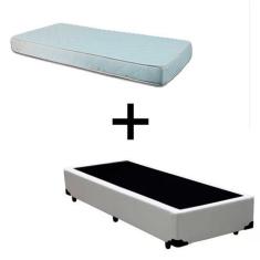 Imagem de Cama Box Solteiro 88 Tecido Sintético Branco Com Colchão Roma Espuma D45 Bege 54x88x188