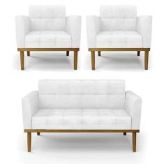 Imagem de Sof  Namoradeira E 2 Poltronas Base Madeira Castanho Elisa Co