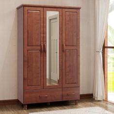Imagem de Guarda Roupa 3 Portas 2 Gavetas Com Espelho Linha Bronze Madeira Maciç