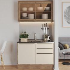 Imagem de Cozinha Modulada Viena 2 Peças com 1 Armário Aéreo Vidros Reflecta 1 Balcão 120cm Herval Edez