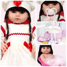 Imagem de Boneca Reborn Baby Morena + Bolsa Kit Acessórios Luxo - Cegonha Reborn