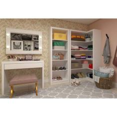 Imagem de Closet Completo 2 Armários e Penteadeira com Espelho Camarim Mia Espresso Móveis Branco