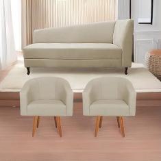 Imagem de Kit Diva Recamier Heitor 140cm Lado Esquerdo e 02 Poltronas Luiza Suede Bege - Amarena Móveis