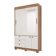 Imagem de guarda-roupa solteiro com espelho alice 4 pt 3 gv avelã e off white
