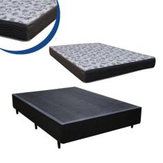 Imagem de Cama Box Casal Colchão Molas Bonnel + Box Sintético Cinza 50x138x188