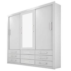 Imagem de Guarda Roupa Casal 3 Portas 9 Gavetas com Espelho Anjos Carioca Móveis Cor Branco