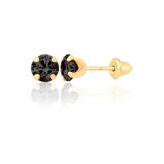 Imagem de Par De Brincos Infantil com Pedra Zircônia 4mm em Ouro 18k 750 Preta