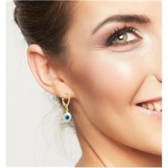 Imagem de Brinco Argola Pingente Olho Grego Branco 8 mm Folheado Ouro