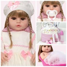 Imagem de Boneca Bebê Reborn Realista Loira Bolsa Maternidade 20 Itens - Cegonha