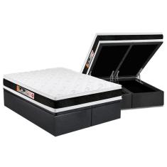 Imagem de Cama Box Baú Queen: Colchão Espuma Castor D45 Black e White Air Double Face + Base crc Suede Gray(158x198)