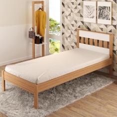Imagem de Cama de Solteiro com Cabeceira Ripada - Amêndoa/Branco