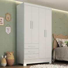 Imagem de Guarda Roupa Infantil 4 Portas 3 Gavetas Kit Cat Espresso Móveis Branco