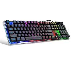 Imagem de MageGee Teclado para jogos, teclado para jogos de LED retroiluminado arco-íris com caixa transparente e teclas de disparo duplo, teclado ergonômico K1 à prova d'água com 104 teclas que acende para PC,