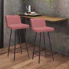 Imagem de Kit Mesa Suspensa de Parede Fixa MDF Caramelo + 2 Banquetas Lexi Ferro Marrom Suede Rose - Ahazzo Móveis