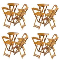 Imagem de KIT 4 JOGOS DE MESA BISTRÔ DE MADEIRA DOBRÁVEL COM 3 BANQUETAS - MEL