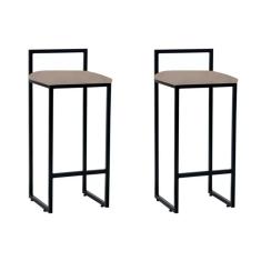 Imagem de Kit 2 Banquetas Altas Industriais Em Aço Dori Preto Assento Suede Bege - Cor: Bege