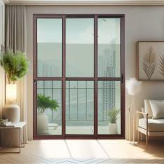 Imagem de Porta de Correr 3 Folhas Moveis Sequenciais 210 X 200 Elite com Fechadura Tetra Vidro Liso Corten