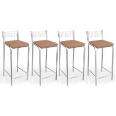 Imagem de Banqueta Sala de Jantar Gênova 1B705CR 4 Un Cromado/Linho Capuccino - Kappesberg