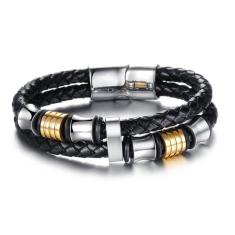 Imagem de Pulseira Couro Trançado e Detalhes em Aço Dourado