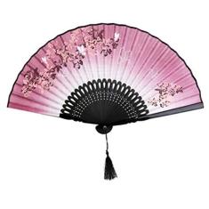 Imagem de Wakauto Ventilador de mão estilo chinês, ventilador de mão de bambu, ventilador dobrável para mulheres, flor de borboleta, ventilador de mão com borla, acessórios decorativos para casa