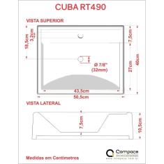 Imagem de Cuba Para Banheiro Rt49w Retangular Compace 